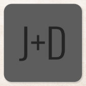 Eenvoudige Koppels Initialen | Zwart & Grijs Vierk Kartonnen Onderzetters (Voorkant)