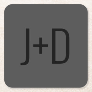 Eenvoudige Koppels Initialen   Zwart & Grijs Vierk Kartonnen Onderzetters