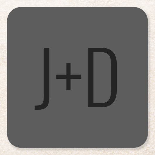 Eenvoudige Koppels Initialen | Zwart & Grijs Vierk Kartonnen Onderzetters (Voorkant)