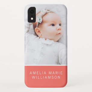 Eenvoudige koraal Hedendaagse Baby Foto en Naam Case-Mate iPhone Case
