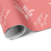 Eenvoudige koraal  lichtrode ventilator met naam cadeaupapier (Rol Hoek)