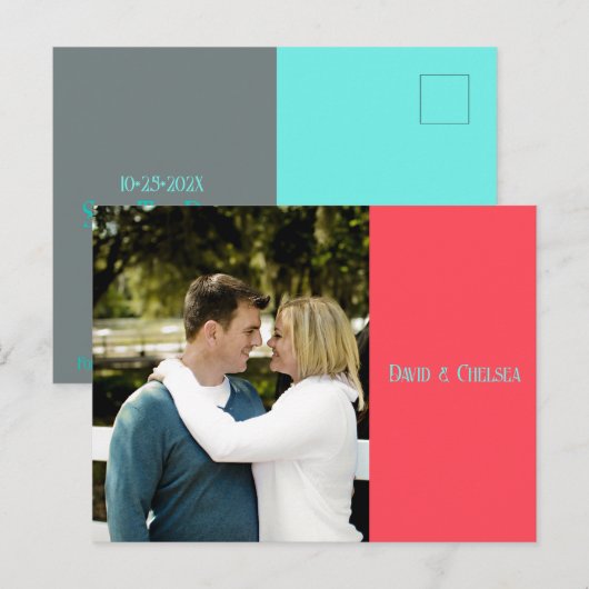 Eenvoudige Koraal & Teal STD-ansichtkaart Aankondigingskaart (Voorkant / Achterkant)