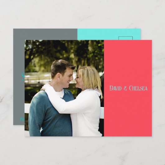 Eenvoudige Koraal & Teal STD Postcard Aankondigingskaart (Voorkant / Achterkant)