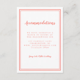 Eenvoudige koraalbruiloft minimalistisch informatiekaartje