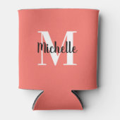 Eenvoudige koraalroze en witte Sjabloon Blikjeskoeler (Voorkant)