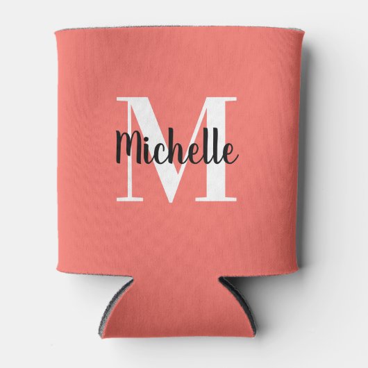 Eenvoudige koraalroze en witte Sjabloon Blikjeskoeler (Voorkant)