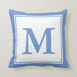 Eenvoudige kornbloem Blauw en Witte Monogrammen Kussen