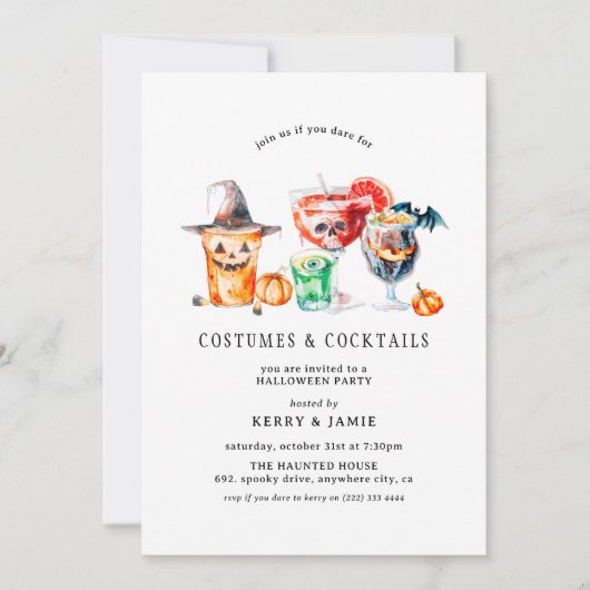 Eenvoudige kostuums & cocktails Halloween Party Kaart (Voorkant)