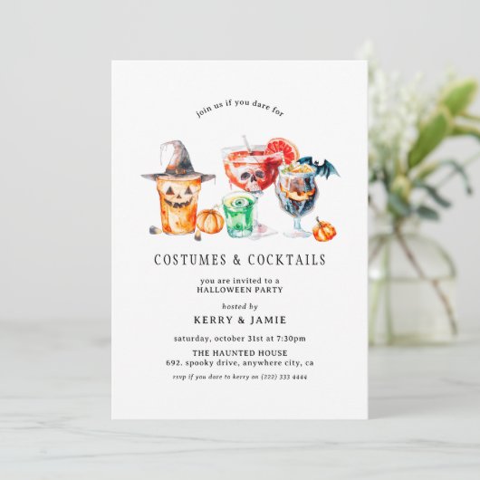 Eenvoudige kostuums & cocktails Halloween Party Kaart (Staand voorkant)