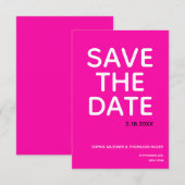 Eenvoudige Krachtige Felroze Typografie Save The Date (Voorkant / Achterkant)