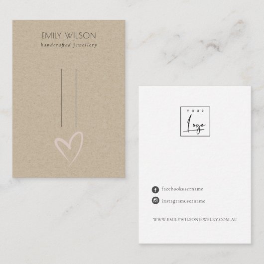 Eenvoudige Kraft Blush Heart Hairclips Pin display Visitekaartje (Voorkant / Achterkant)