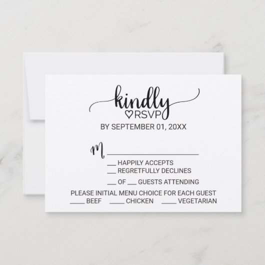 Eenvoudige Kraft Calligraphy Menu Keuze RSVP-kaart (Achterkant)