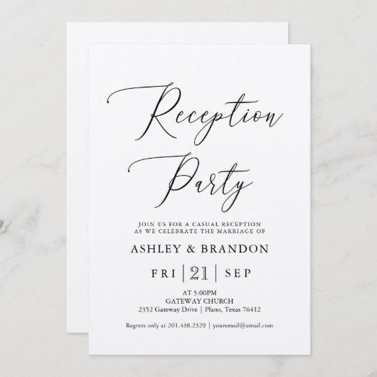 Eenvoudige Kraft Calligraphy Rustic Reception Part Kaart (Voorkant / Achterkant)