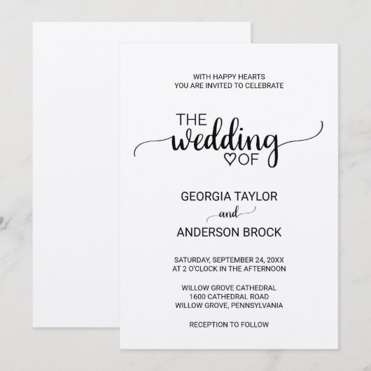 Eenvoudige Kraft Calligraphy Wedding Kaart (Voorkant / Achterkant)