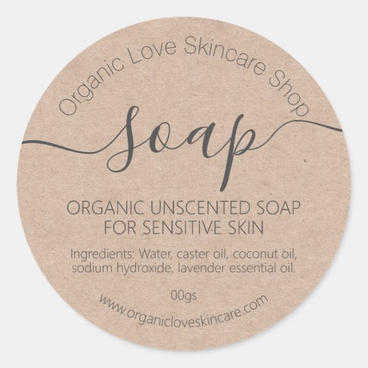 Eenvoudige Kraft Handgemaakte Biologische Zeep Ronde Sticker (Voorkant)