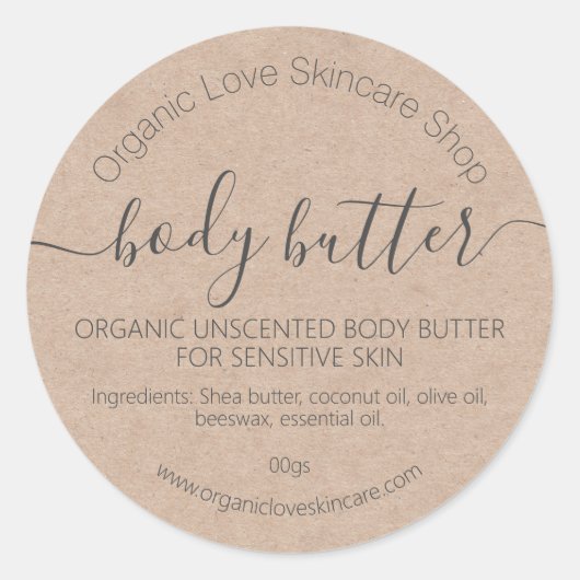 Eenvoudige kraft handgemaakte carrosserie Butter S Ronde Sticker (Voorkant)