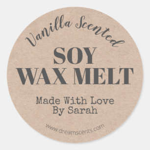 Eenvoudige Kraft Handgemaakte Vanille Soja Wax Mel Ronde Sticker
