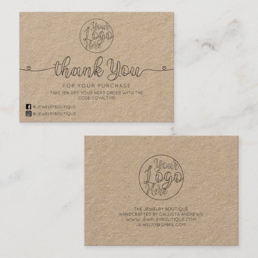 Eenvoudige Kraft Handgeschreven Harten Klant Dank  Visitekaartje (Voorkant / Achterkant)