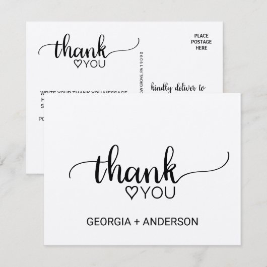Eenvoudige kraft kalligrafie Dank u Briefkaart (Voorkant / Achterkant)