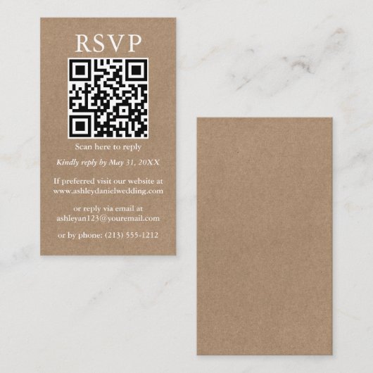 Eenvoudige Kraft QR RSVP met minimalistische wedde Informatiekaartje (Voorkant / Achterkant)