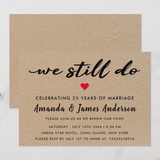 Eenvoudige Kraft Textuur Huwelijksgelofte Vernieuw Kaart (Voorkant / Achterkant)