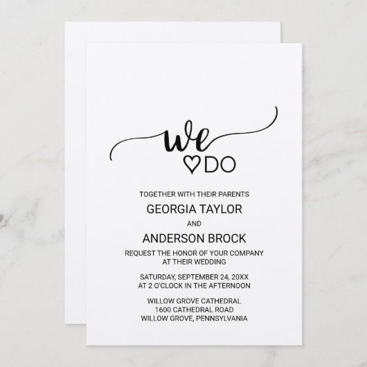 Eenvoudige kraftkalligrafie "We doen" bruiloft Kaart (Voorkant / Achterkant)