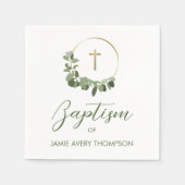 Eenvoudige krans Eucalyptus Gold Cross Custom Doop Servet (Voorkant)