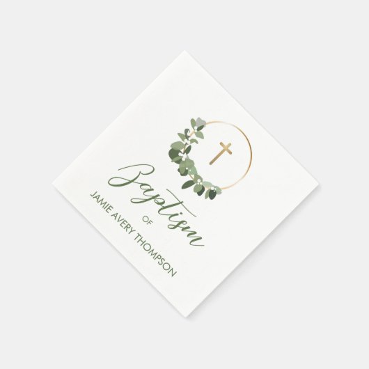 Eenvoudige krans Eucalyptus Gold Cross Custom Doop Servet (Hoek)
