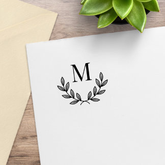 Eenvoudige krans monogram initiaal 1x1 rubberstempel