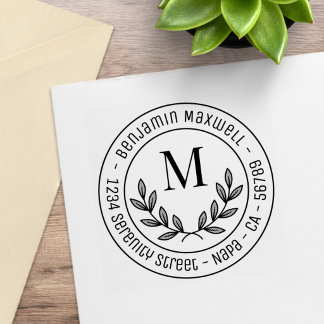 Eenvoudige krans monogram initiaal ronde adres rubberstempel