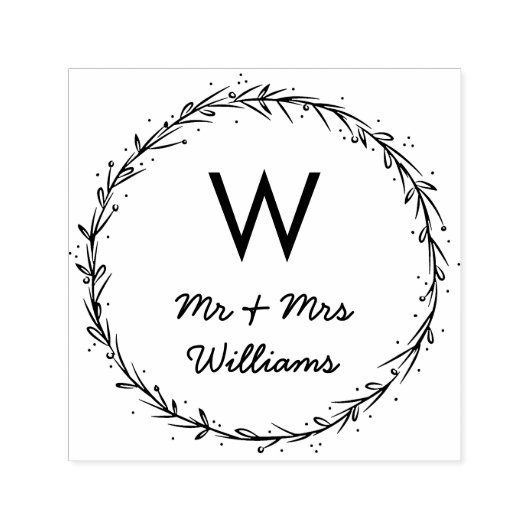 Eenvoudige krans - Mr & Mrs Monogram Zelfinktende Stempel (Design)