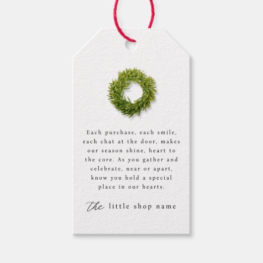 Eenvoudige krans voor kleine bedrijven vakantie da cadeaulabel (Voorkant)