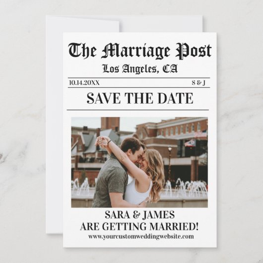 Eenvoudige krant aangepaste foto save the date kaart (Voorkant)