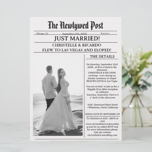 Eenvoudige krantenvlucht net getrouwd aangekondigd kaart (Staand voorkant)