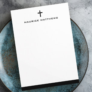 Eenvoudige kruis mannelijke naam zwarte rand plat notitiekaartje