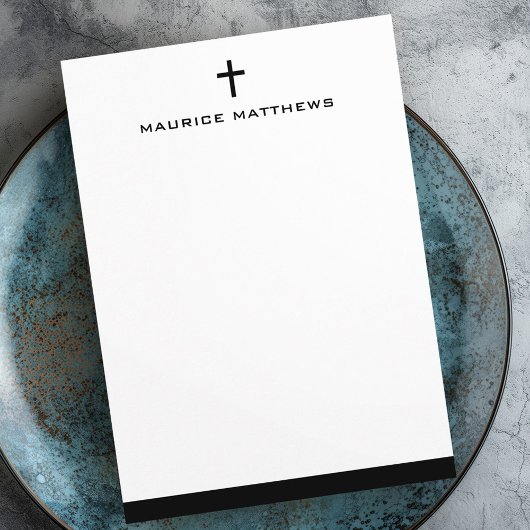 Eenvoudige kruis mannelijke naam zwarte rand plat notitiekaartje