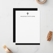 Eenvoudige kruis mannelijke naam zwarte rand plat notitiekaartje (Voorkant / Achterkant in situ)