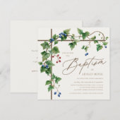 Eenvoudige Kruis met Grapevine Greenery doop Kaart (Voorkant / Achterkant)