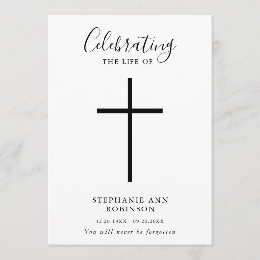 Eenvoudige Kruis Viering van het Leven Orde van Di Programmakaart (Voorkant)