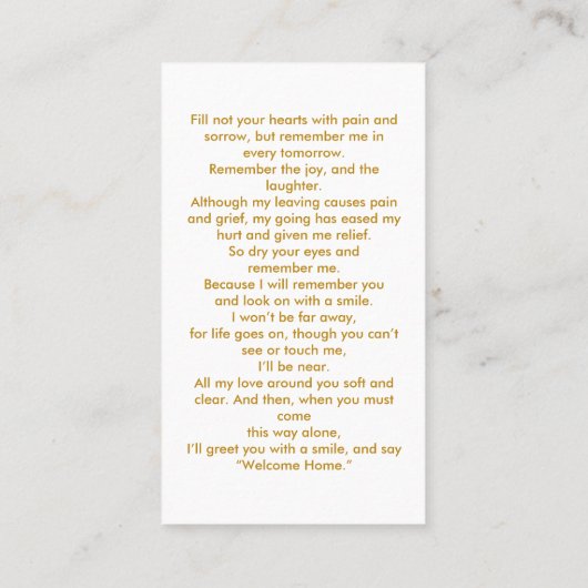 Eenvoudige kruisbegrafenis gebed Kaart Visitekaartje (Achterkant)