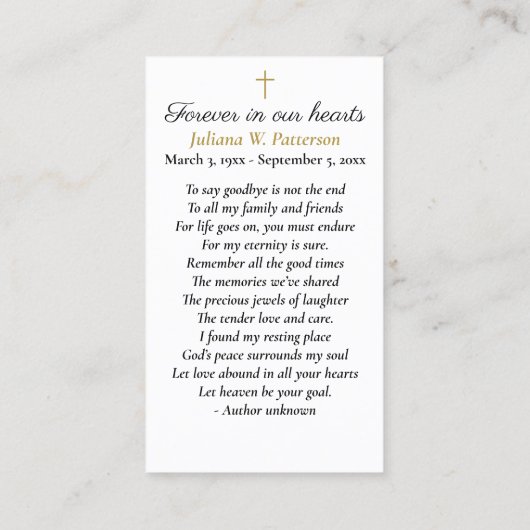 Eenvoudige kruisfoto begrafenis gebed Kaart Visitekaartje (Achterkant)