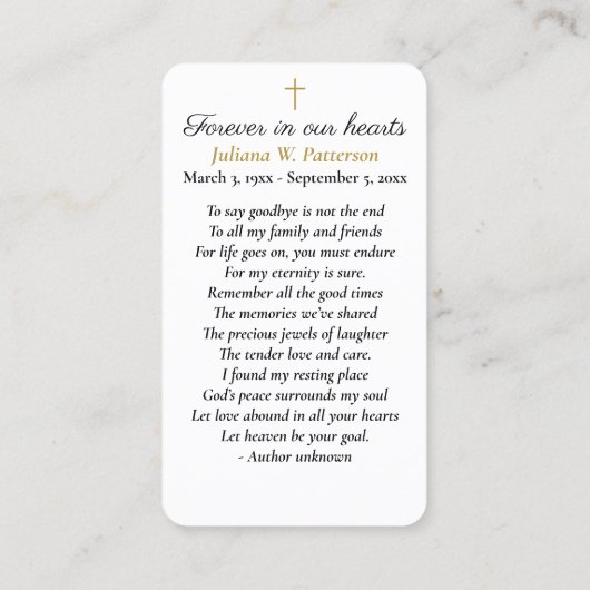 Eenvoudige kruisfoto begrafenis gebed Kaart Visitekaartje (Achterkant)