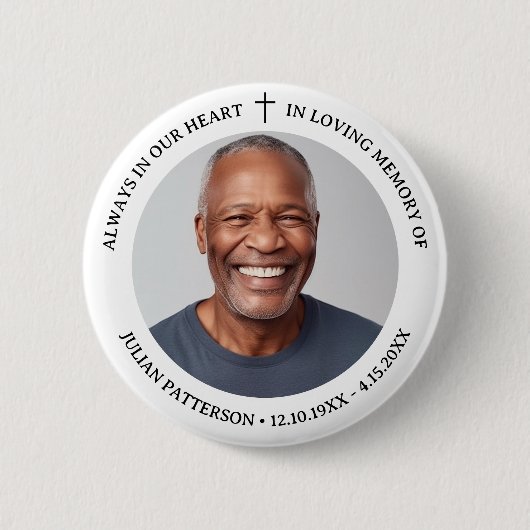 Eenvoudige kruisfoto begrafenis herdenking aandenk ronde button 5,7 cm (Voorkant)