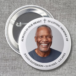 Eenvoudige kruisfoto begrafenis herdenking aandenk ronde button 5,7 cm