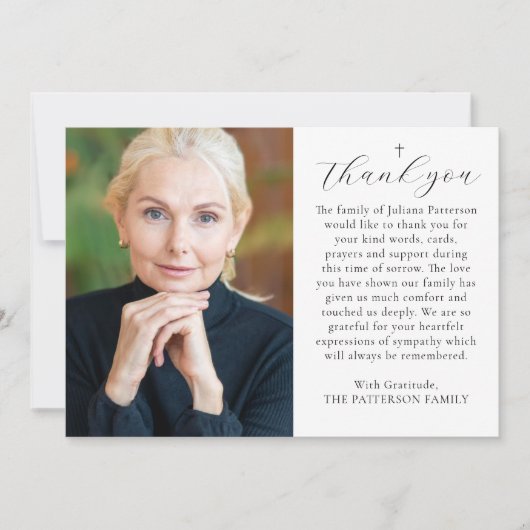 Eenvoudige kruisfoto gepersonaliseerde bericht beg bedankkaart (Voorkant)