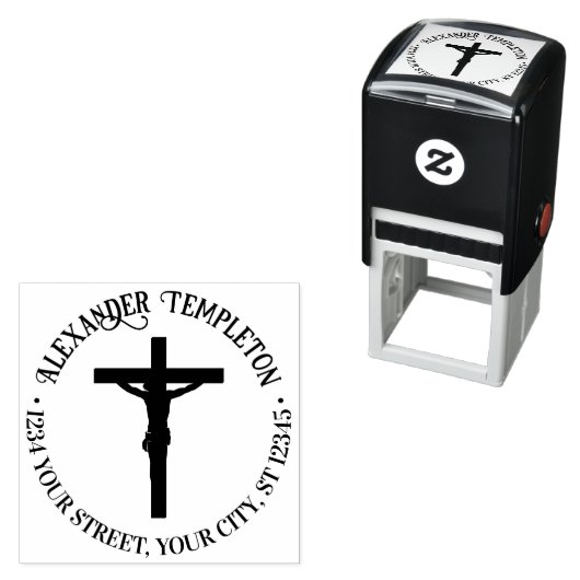 Eenvoudige kruisiging Kruisnaam retouradres Ronde Zelfinktende Stempel (In situ)