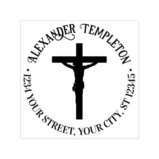 Eenvoudige kruisiging Kruisnaam retouradres Ronde Zelfinktende Stempel (Design)
