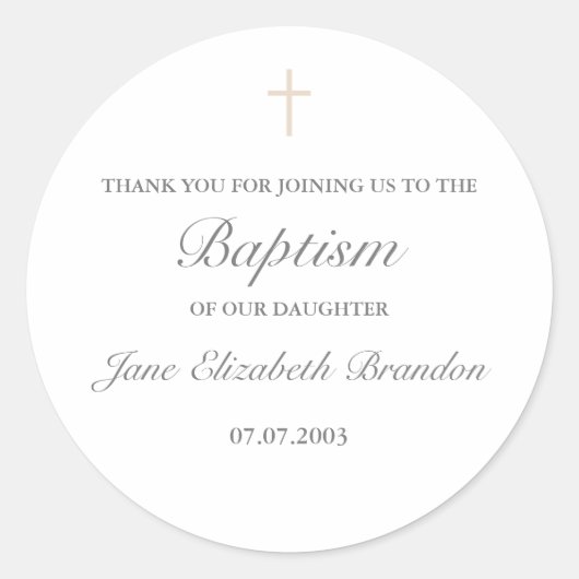 Eenvoudige kruisstickers in koffiecrème ronde sticker (Voorkant)