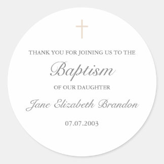 Eenvoudige kruisstickers in koffiecrème ronde sticker