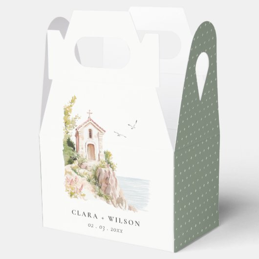 Eenvoudige Kust Katholieke Aquarel Kerk Bruiloft Bedankdoosjes (Geopend)